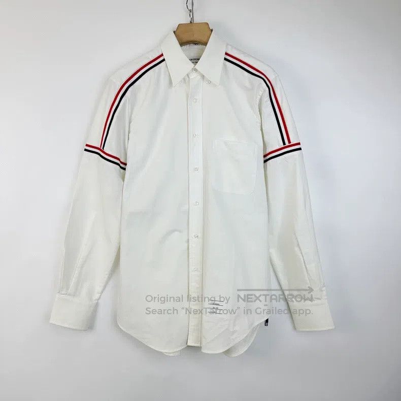 Thom Browne Thom Browne White classic double-sleeve striped shirt Size US L / EU 52-54 / 3 - 1 Thumbnail