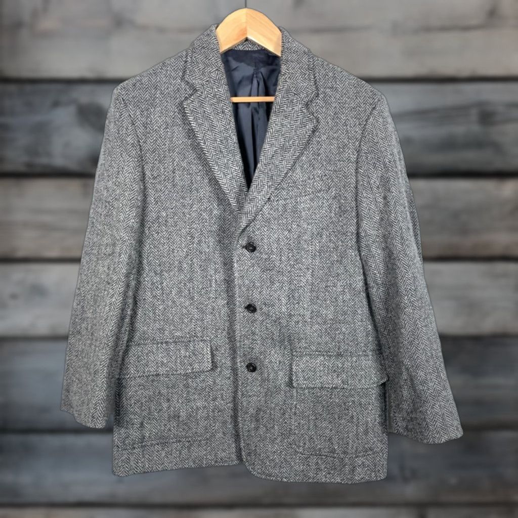 J.Crew J.Crew Harris Tweed Sport Coat Men's Large Gray Herringbone 3 Button Jacket Size US L / EU 52-54 / 3 - 1 Thumbnail