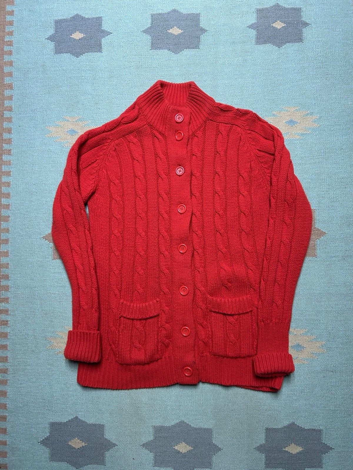 Vintage 70s button front sweater acrylic Sears cable knit women’s L Size L / US 10 / IT 46 - 1 Thumbnail