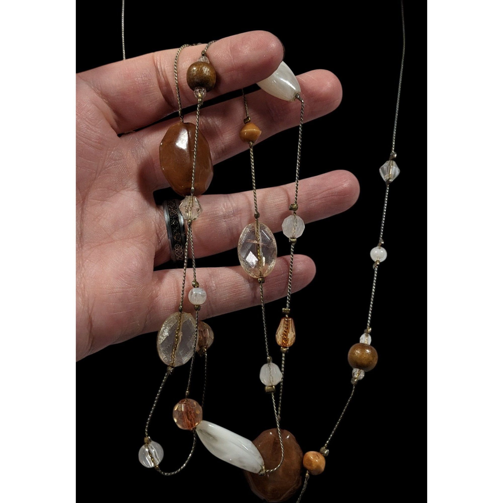 Other Retro Bohemian Brown And Clear Station Necklace Size ONE SIZE - 6 Thumbnail