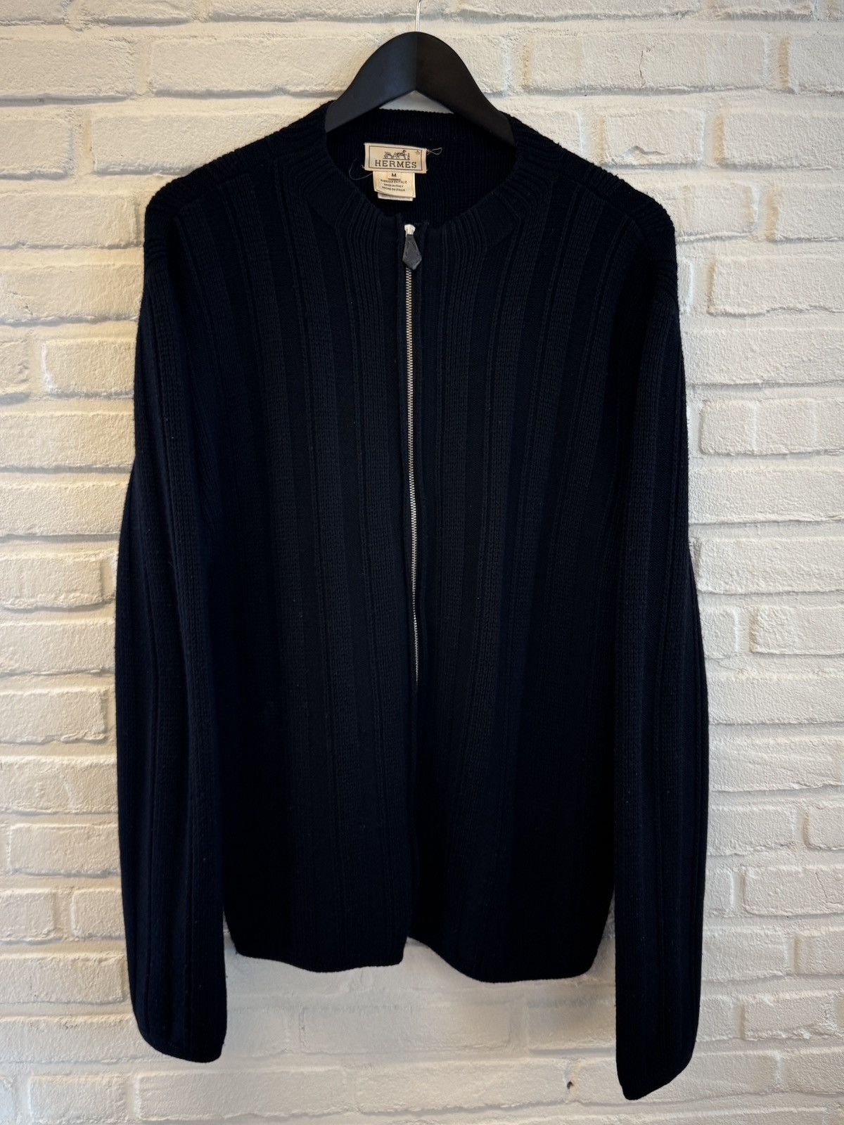 Hermes Hermes virgin wool full zip knit with leather pull tab Size US M / EU 48-50 / 2 - 1 Thumbnail