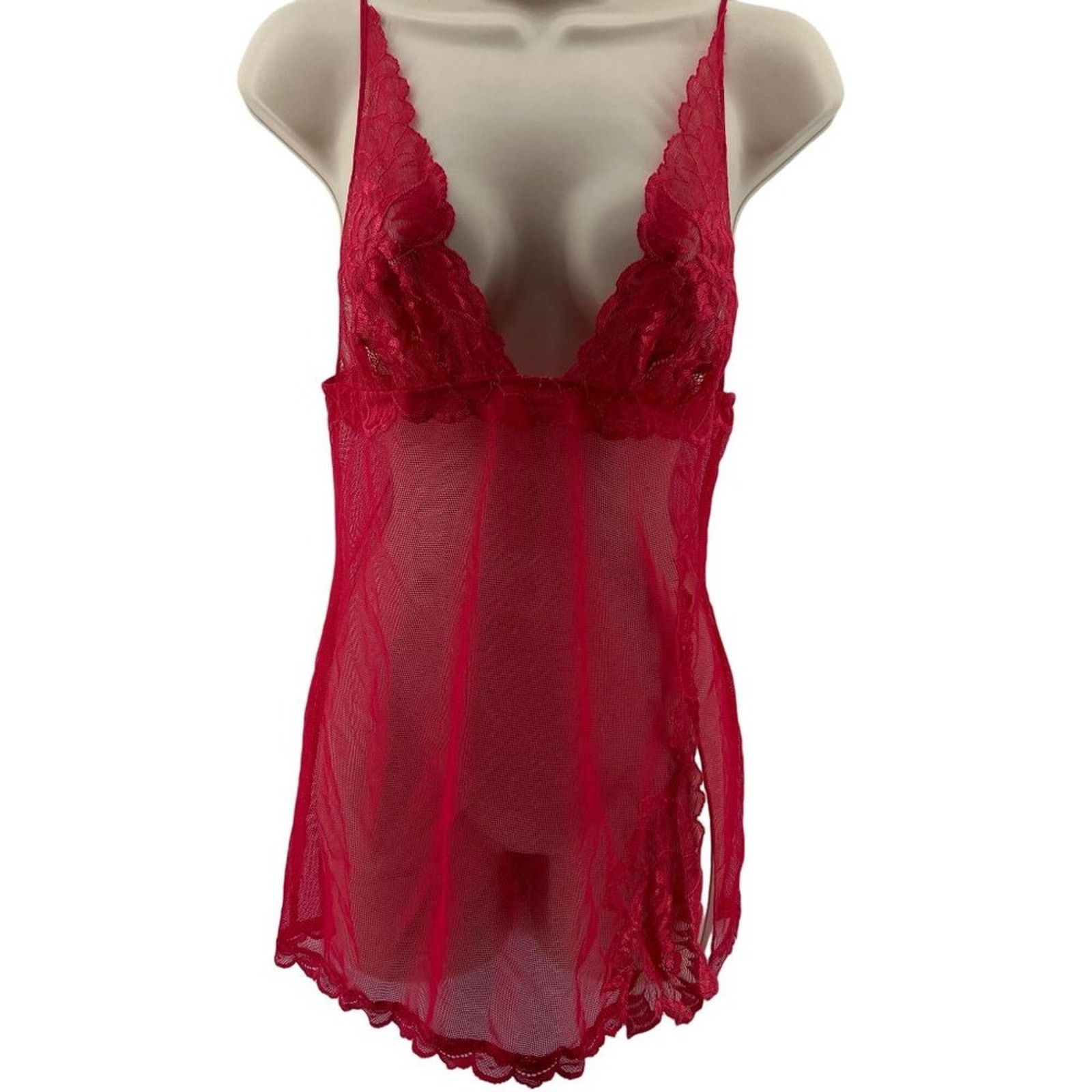 Victorias Secret Vintage Victoria's Secret Babydoll Punch Red Sheer Sleeveles, Women's