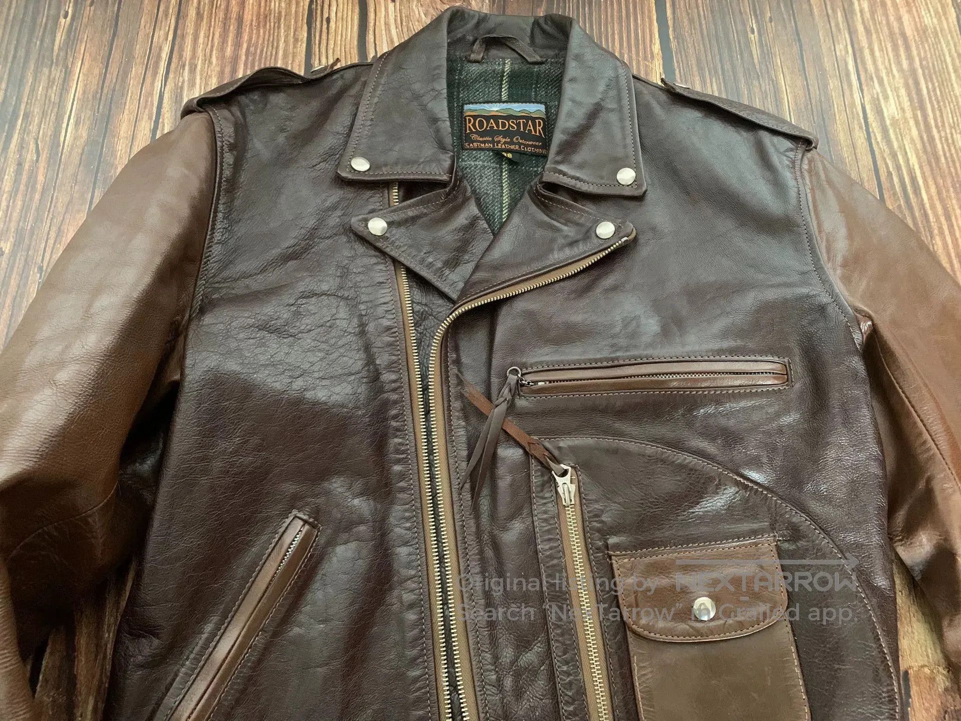 Eastman Leather Clothing brown leather motorcycle jacket with pockets. Size US M / EU 48-50 / 2 - 4 Thumbnail