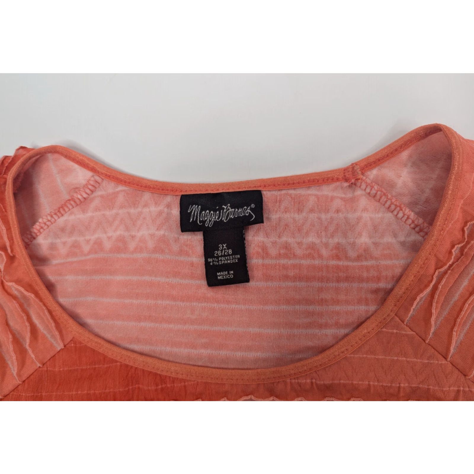 Vintage Maggie Barnes Shirt Woman's 3X Orange Short Sleeve Boho Ruffle Blouse Plus Knit Top Womens Size XXL / US 16-18 / IT 52-54 - 5 Thumbnail