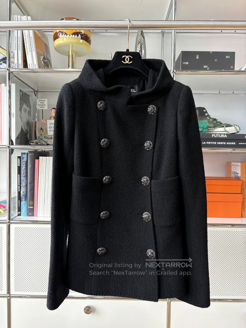 Chanel Chanel Black double-breasted stand-up collar wool tweed ja Size XXS / US 00 / IT 34 - 1 Thumbnail