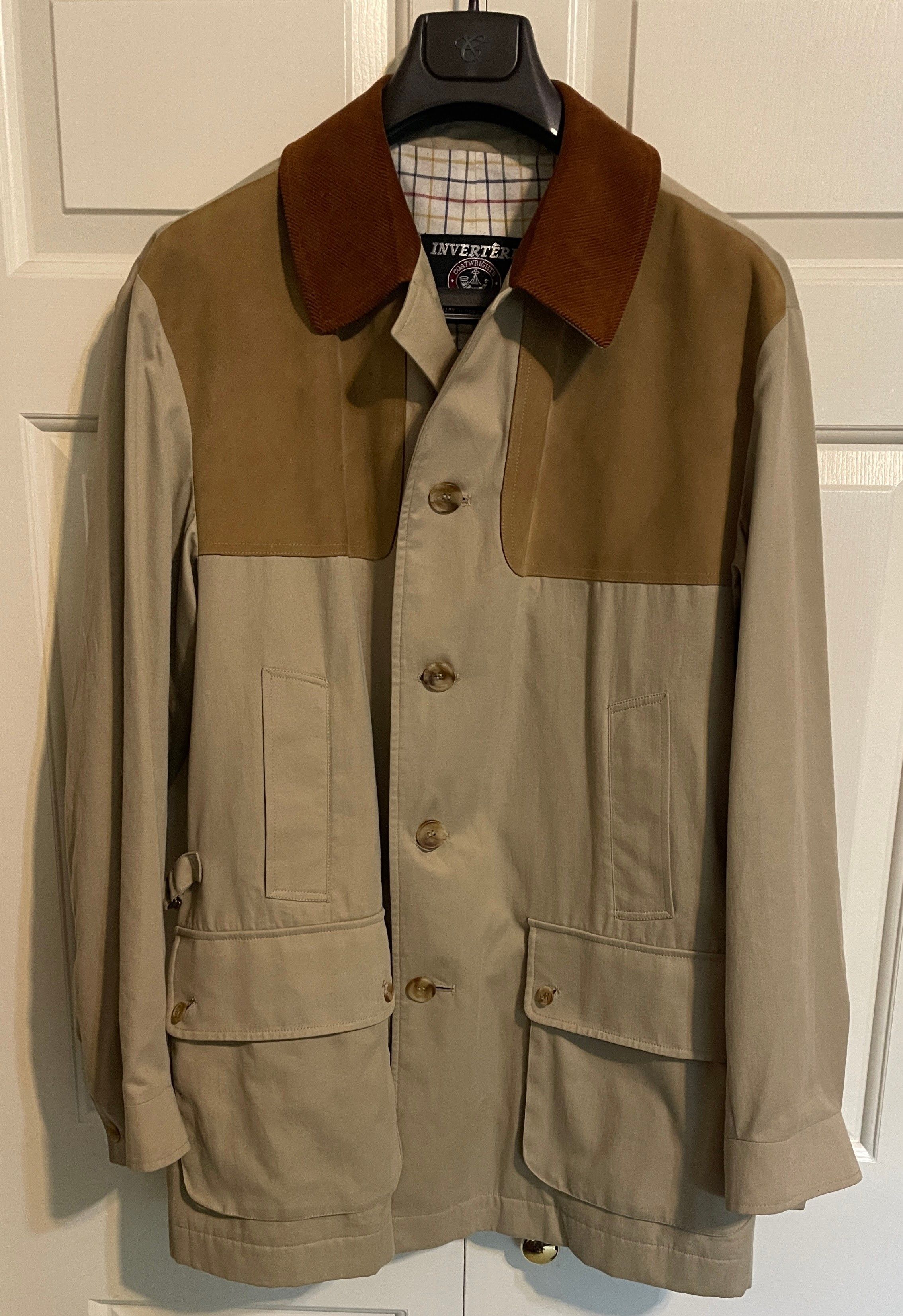 image of Barbour x Belstaff VTG Invertere Suede Shoulder Patch Hunting Jacket/ Coat in Beige (Size Large)