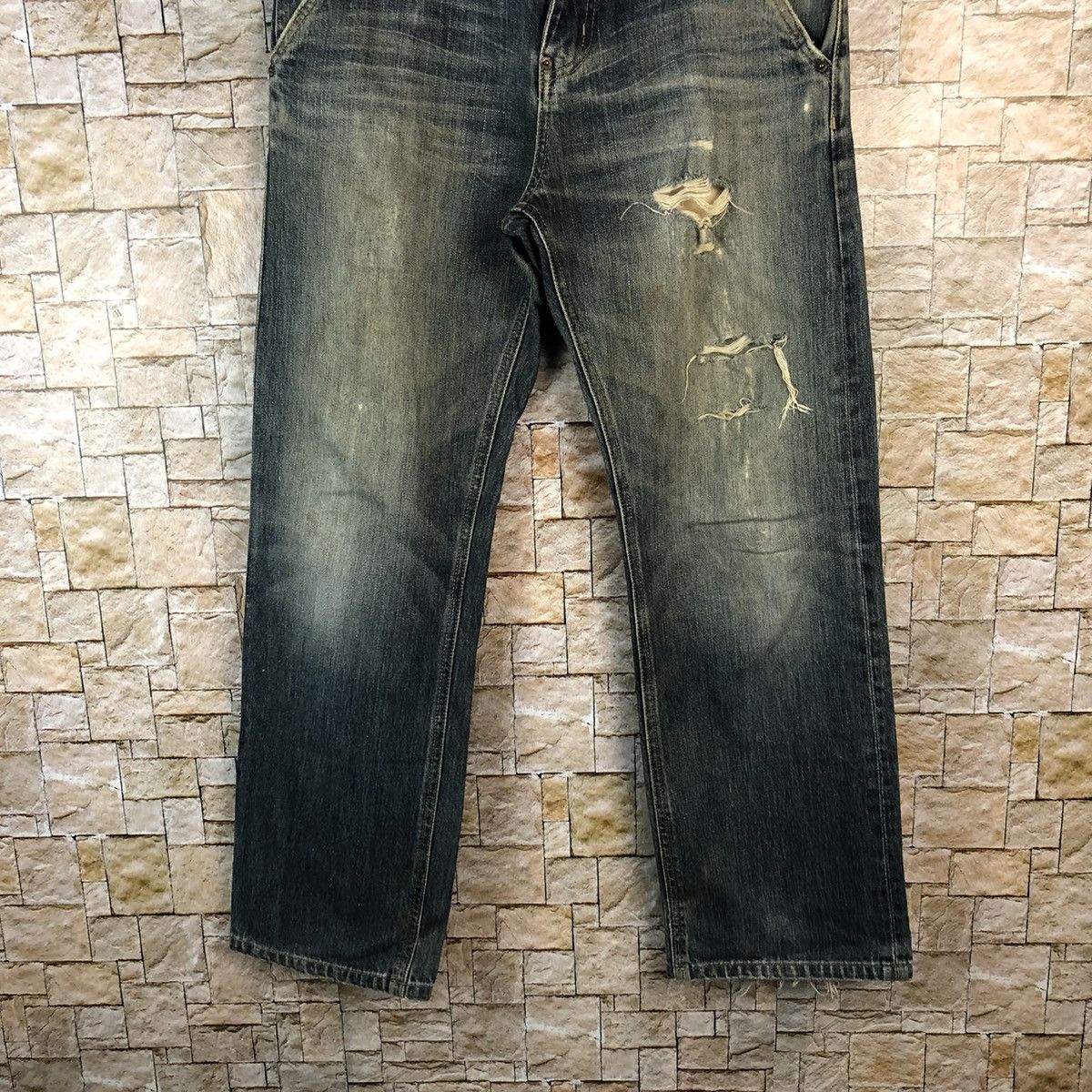 Japanese Brand Top Valu Blue Distressed Denim Pants #A1117 Size US 30 / EU 46 - 3 Thumbnail