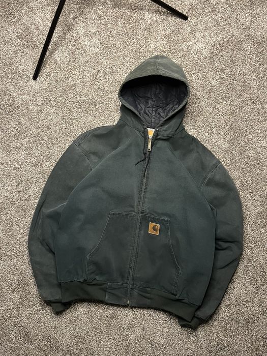 Vintage Vintage 90s Carhartt Sunfaded Green Hooded Jacket Large