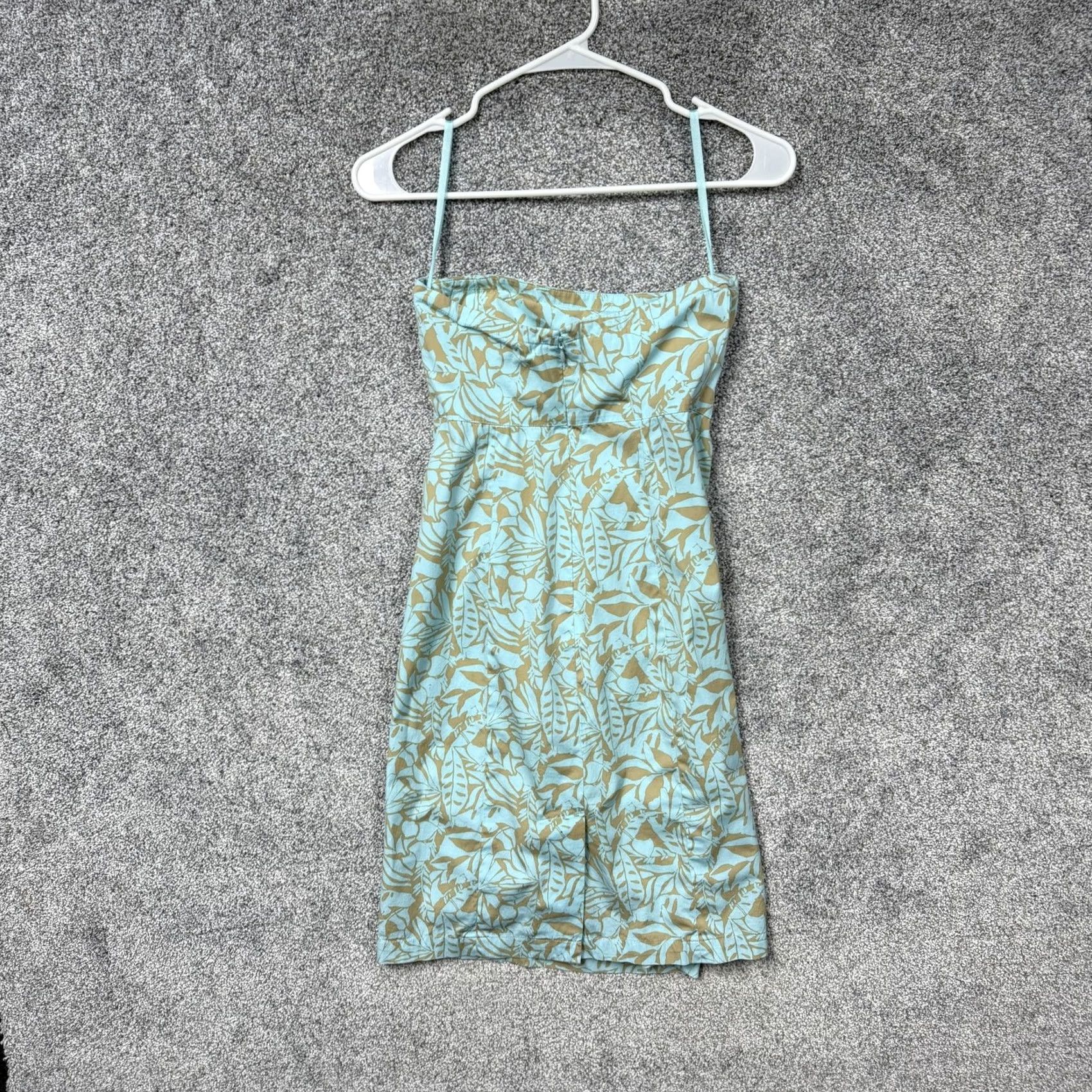 Gap VINTAGE Gap Sundress Women's 2 Green Gold Tropical Floral Stretch Mini Sundress with Spaghetti Straps and Zip Closure Size XS / US 0-2 / IT 36-38 - 6 Thumbnail