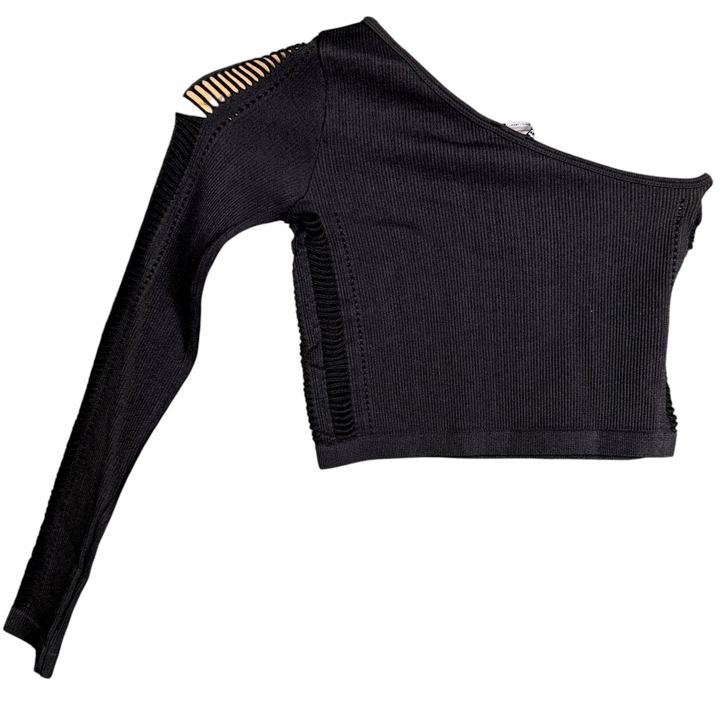 Zara Zara Women's Black Rib Knit One Shoulder L/S Biker Top Size M / US 6-8 / IT 42-44 - 6 Thumbnail