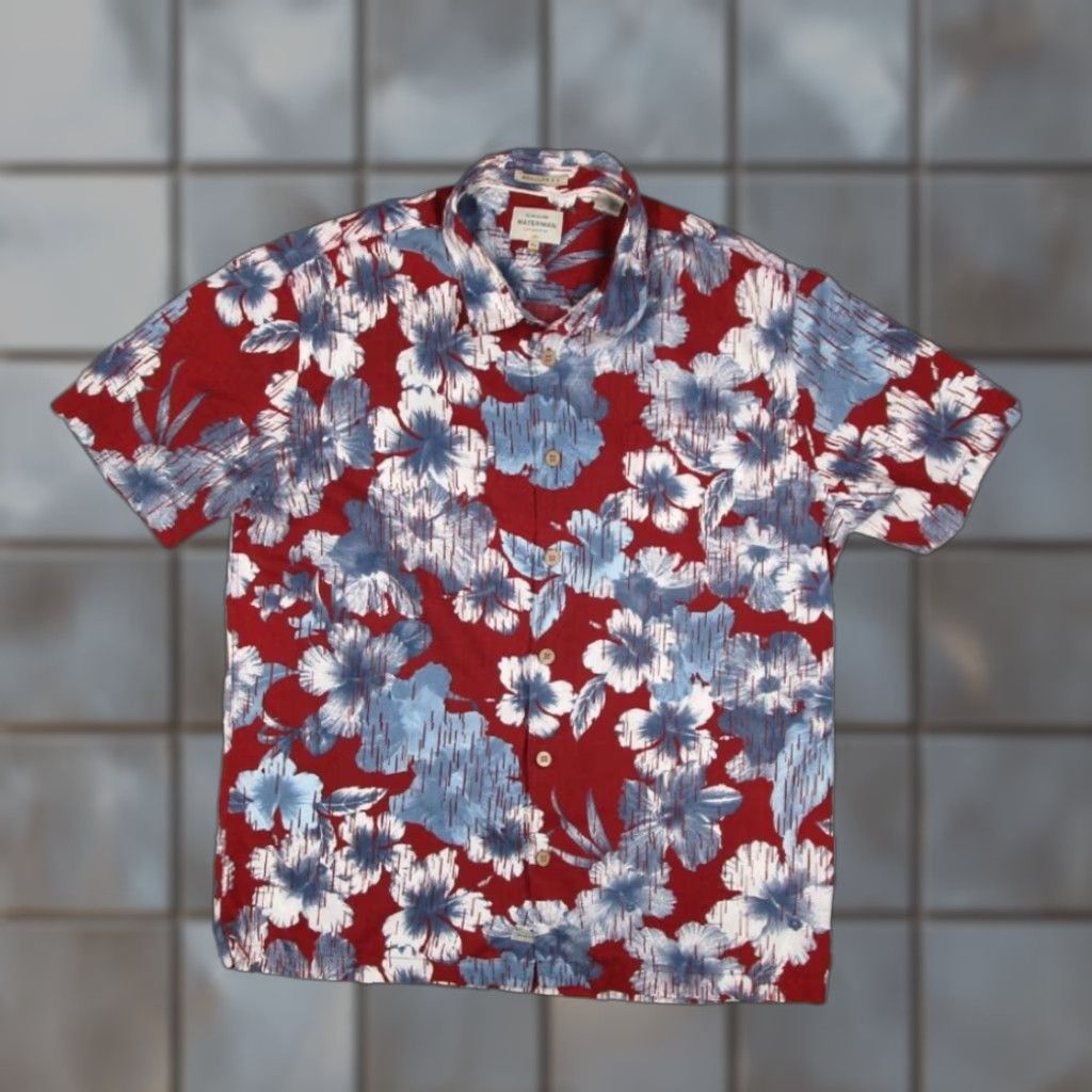 Quiksilver Quiksilver Waterman Shirt Men's XL Red Floral Short Sleeve Button Up Size US XL / EU 56 / 4 - 1 Thumbnail