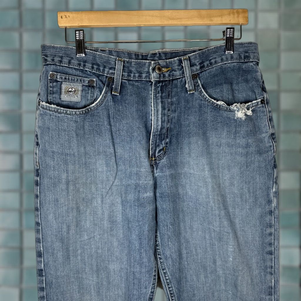 Vintage Cinch Men Slim Jeans 33x32 Mid Rise Silver Label Performance Stretch Denim Blue 34 in Waist Slimming Mens Straight Jeans Size US 33 - 1 Thumbnail