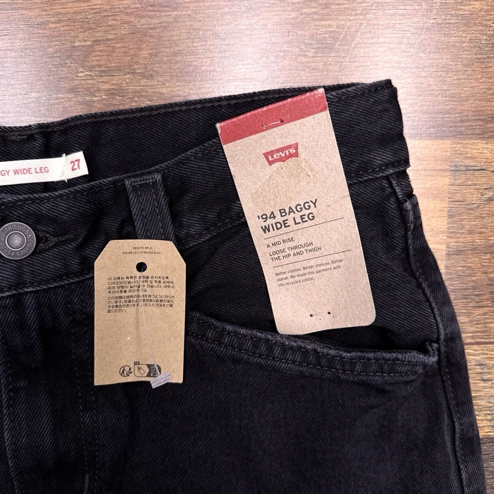 Levi's VINTAGE Levis 94 Baggy Wide Leg Jeans Womens 27 Black 27x31 Mid Rise New Size 27" / US 4 / IT 40 - 5 Thumbnail