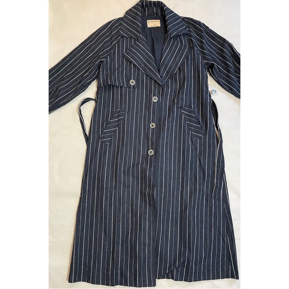 Free People New Free People Linen Blend Blue Striped Melia Mac Trench C Size XS / US 0-2 / IT 36-38 - 6 Thumbnail