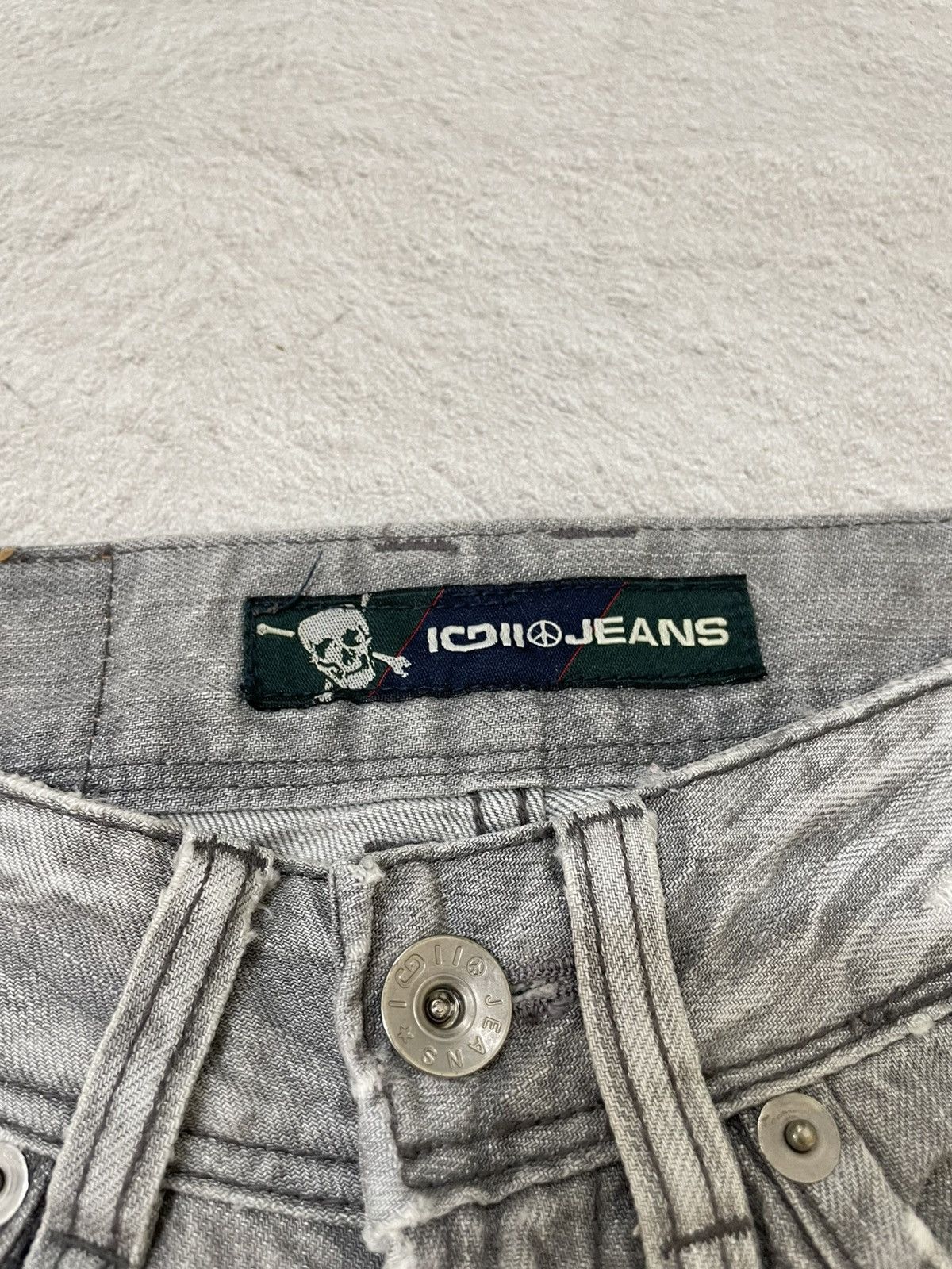 Japanese Brand 2000s IGII Y2K Washed Grey Denim Wide Leg Whiskered Fade Size US 28 / EU 44 - 5 Thumbnail