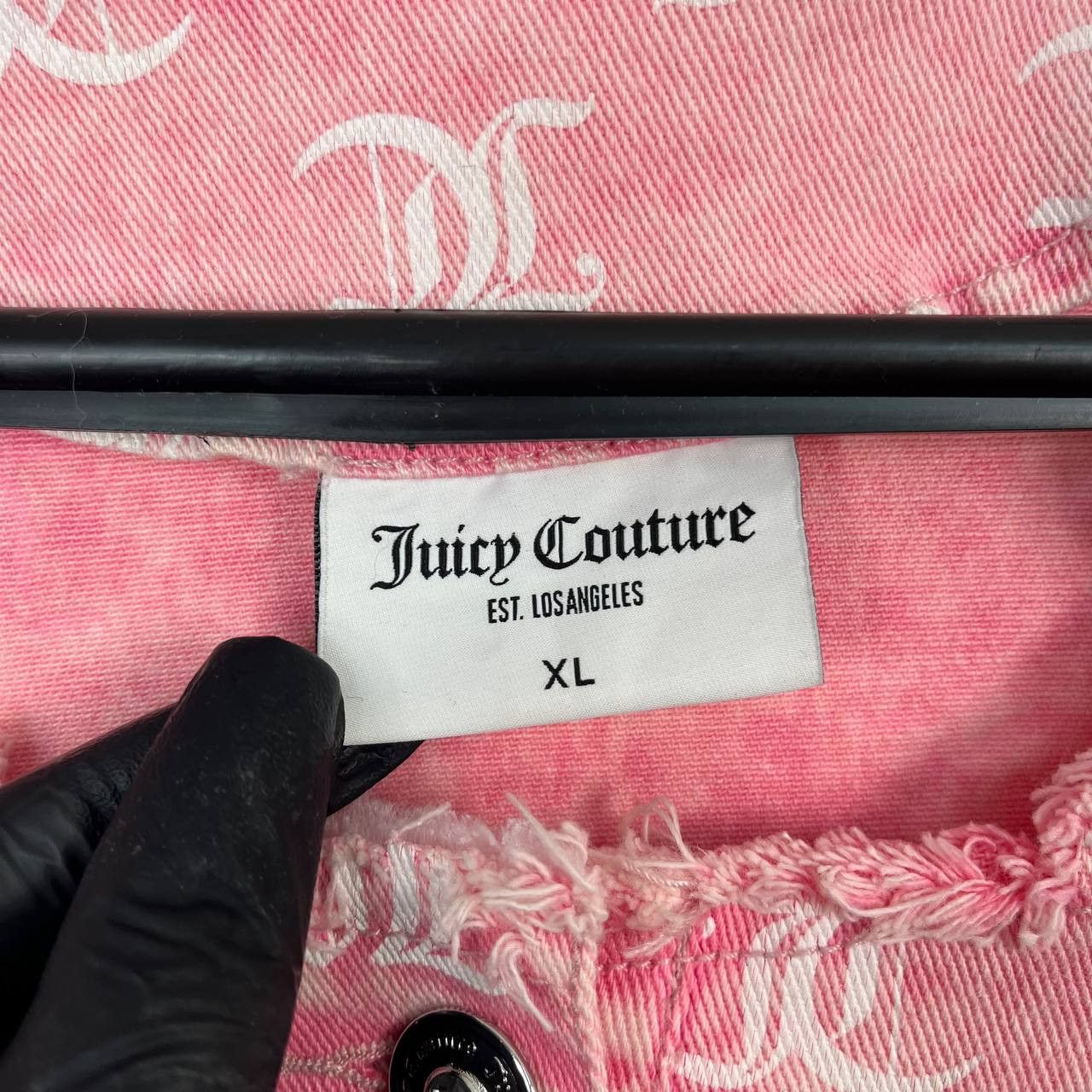 Juicy Couture Juicy Couture Womens Pink Monogram Denim Jacket Cropped XL Size XL / US 12-14 / IT 48-50 - 3 Thumbnail