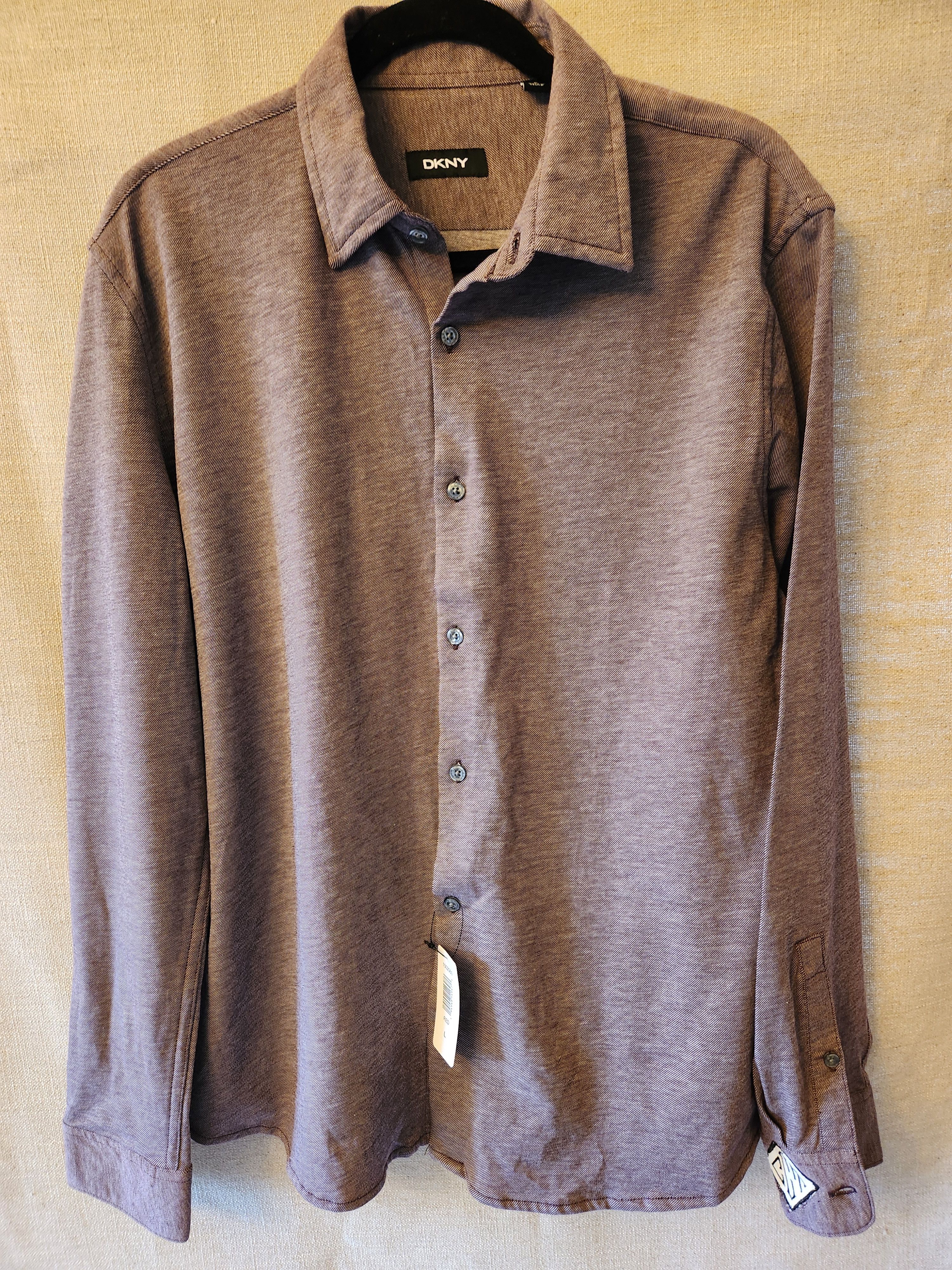 DKNY NWT Men's 100% Cotton Knit Button Front Long Sleeve Shirt Size US L / EU 52-54 / 3 - 1 Thumbnail