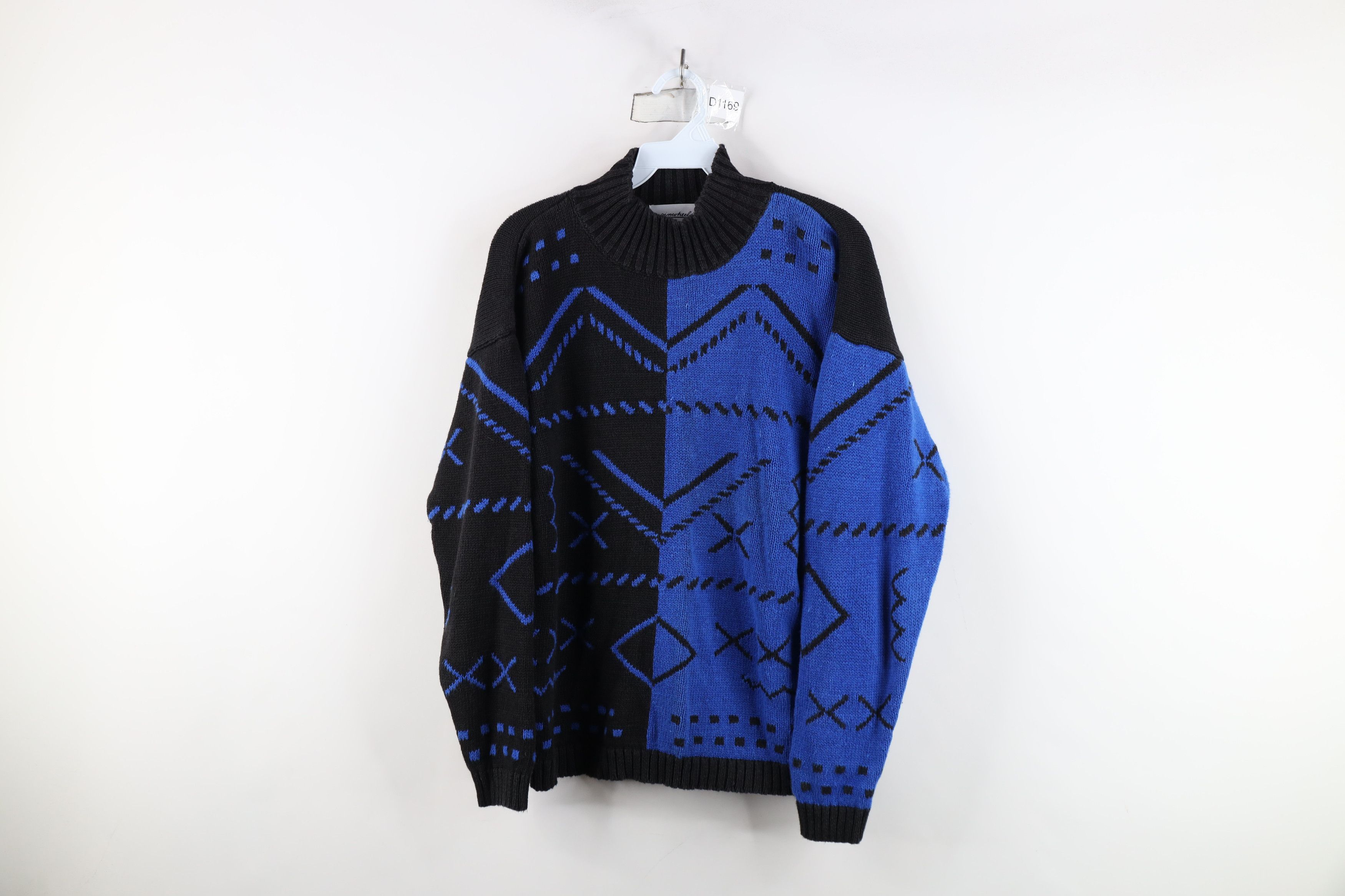 Vintage Vintage 90s Streetwear Geometric Knit Mock Neck Sweater Size M / US 6-8 / IT 42-44 - 1 Thumbnail