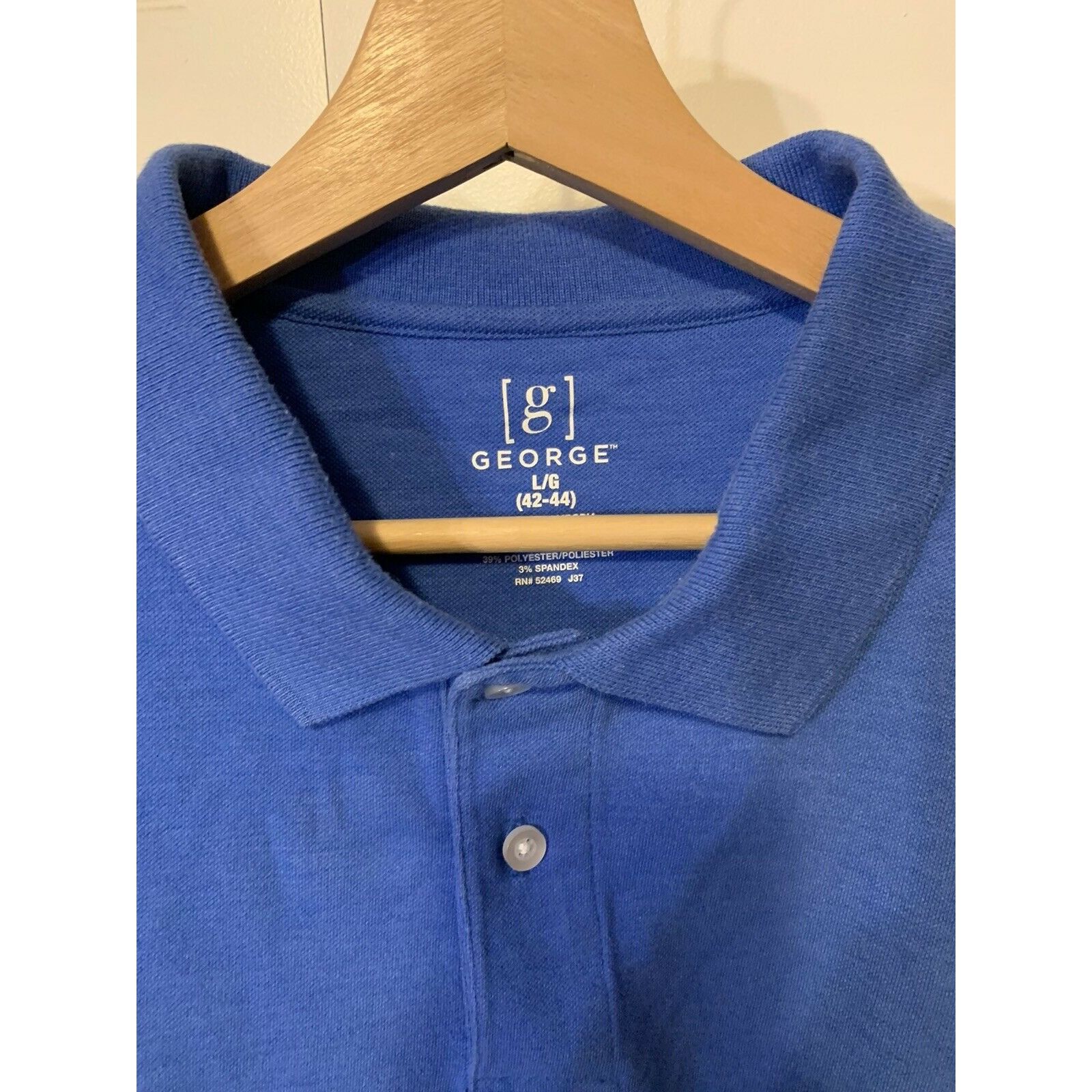 George George Men's Sz L 42-44 Short Sleeve Polo Blue Cotton Blend Size US L / EU 52-54 / 3 - 2 Thumbnail