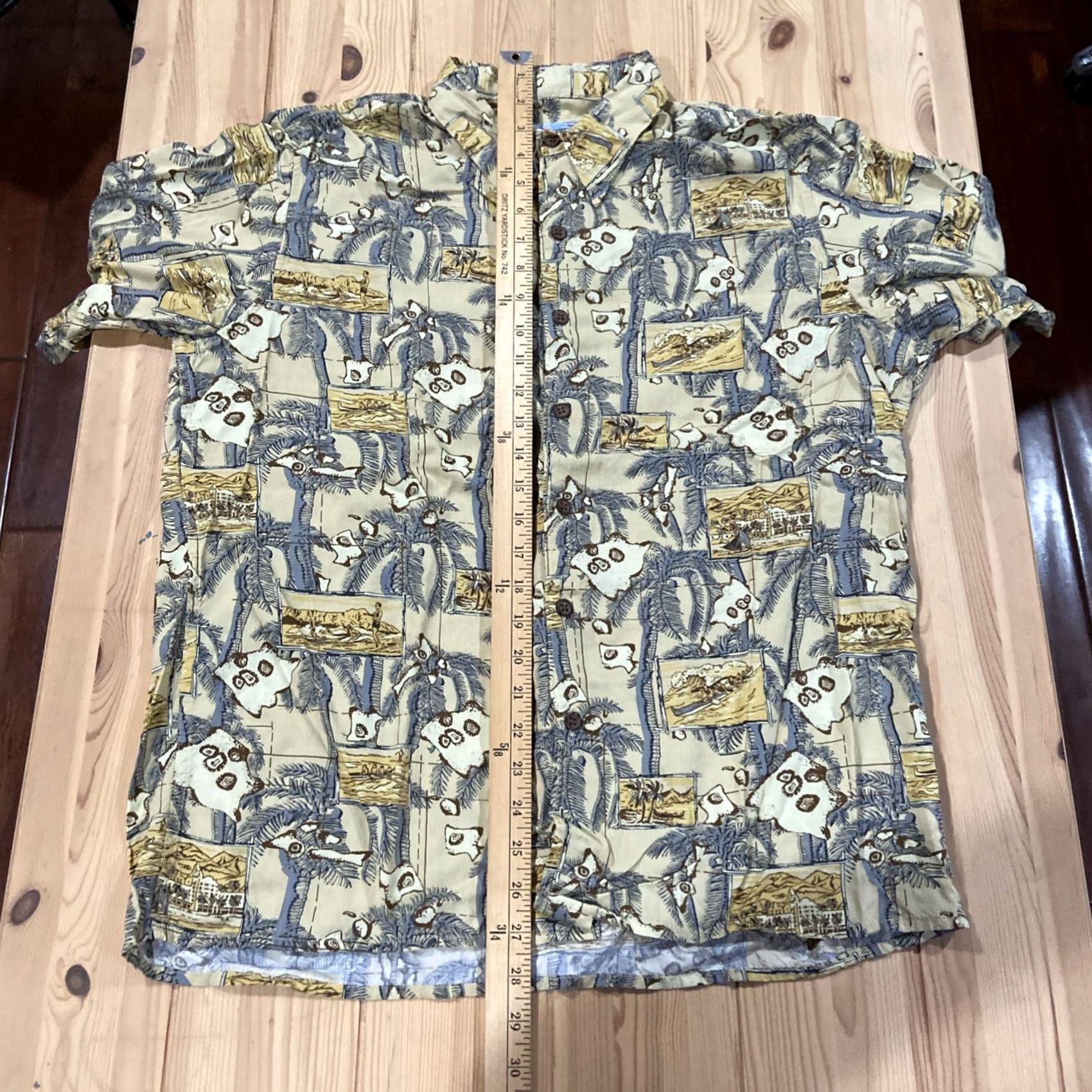 Reyn Spooner REYN SPOONER Beige Hawaiian Islands Canoe Palm Trees 100% SPUN RAYON Medium Button-Up Shirt Mens Hawaiian 90s Vintage Size US M / EU 48-50 / 2 - 6 Thumbnail