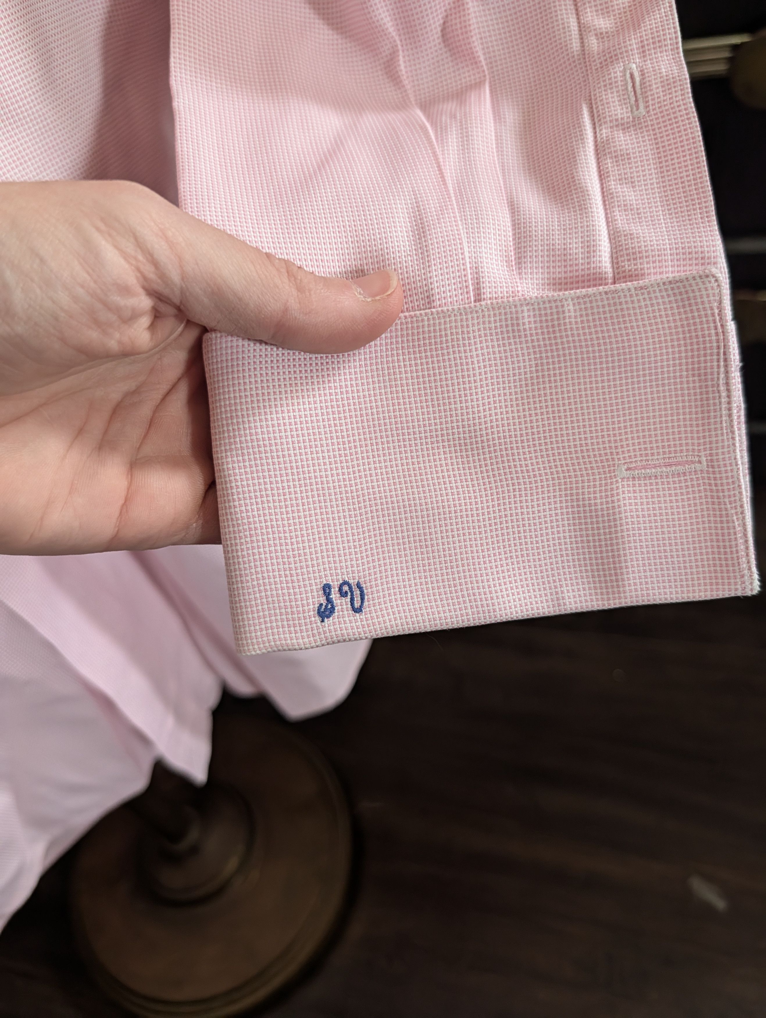 Hamilton Rose Fleetwood Check bespoke MiUSA cuffed dress shirt Size US XL / EU 56 / 4 - 6 Thumbnail