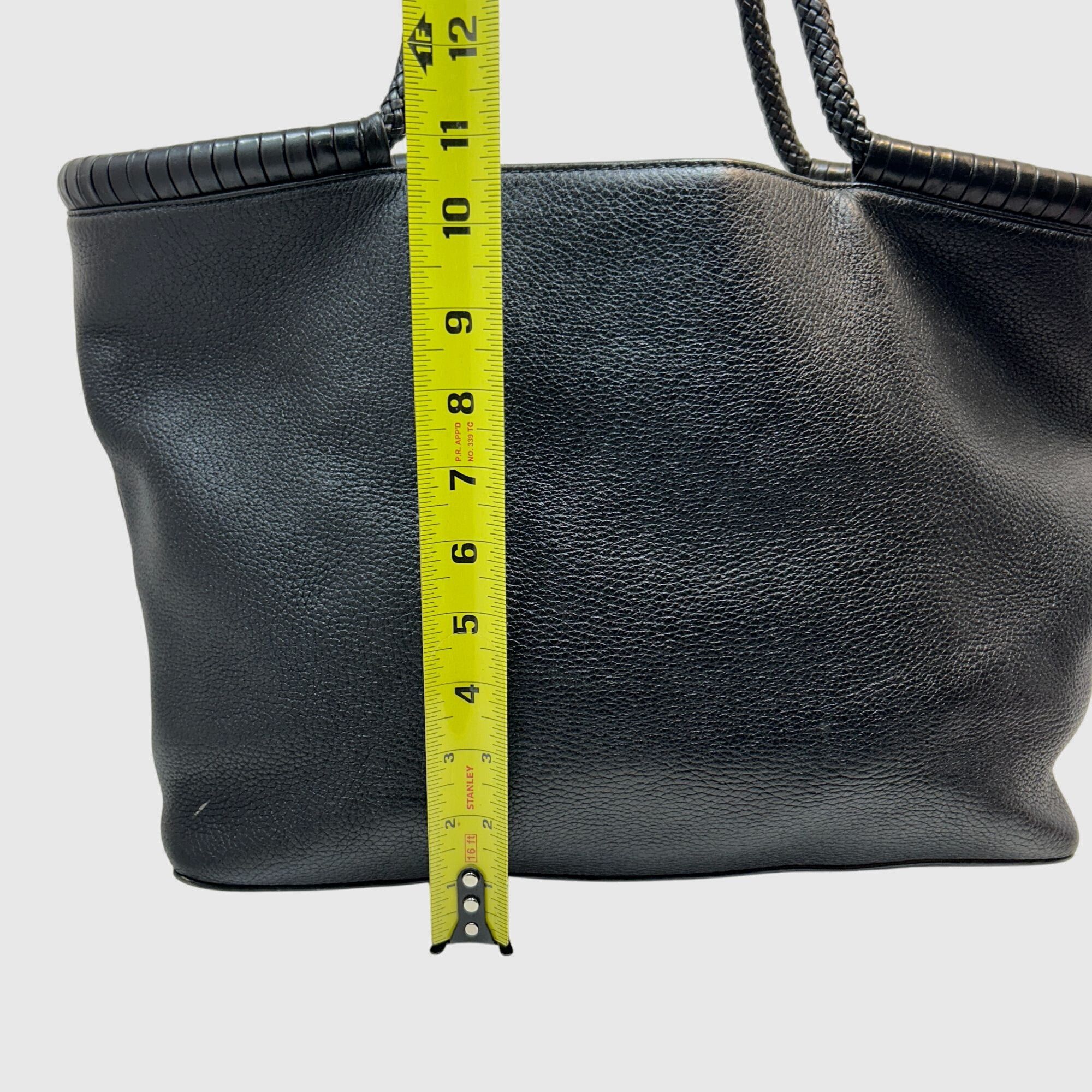 Tory Burch Tory Burch Black Pebbled Leather Tote Bag Braided Handle Size ONE SIZE - 4 Thumbnail