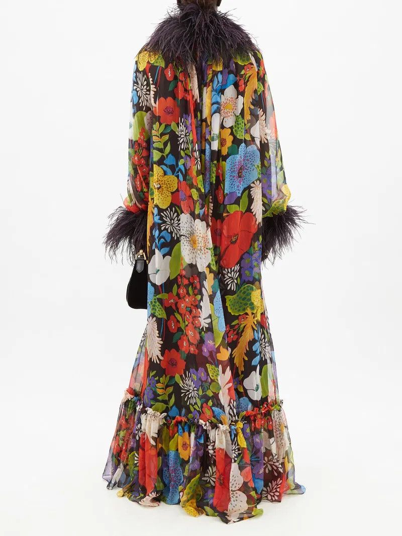 Saint Laurent Paris o1bcso1str1125 Maxi Dress In Floral Silk in Multicolor Size M / US 6-8 / IT 42-44 - 3 Thumbnail