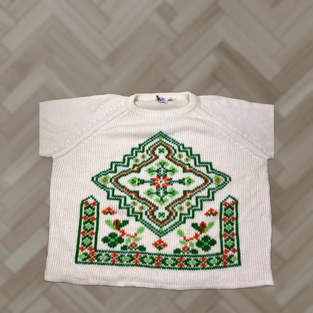 Vintage VTG Miwon Acrylic Geometric Sweater Ivory Size S Casual Pullover #4588 Size S / US 4 / IT 40 - 1 Thumbnail