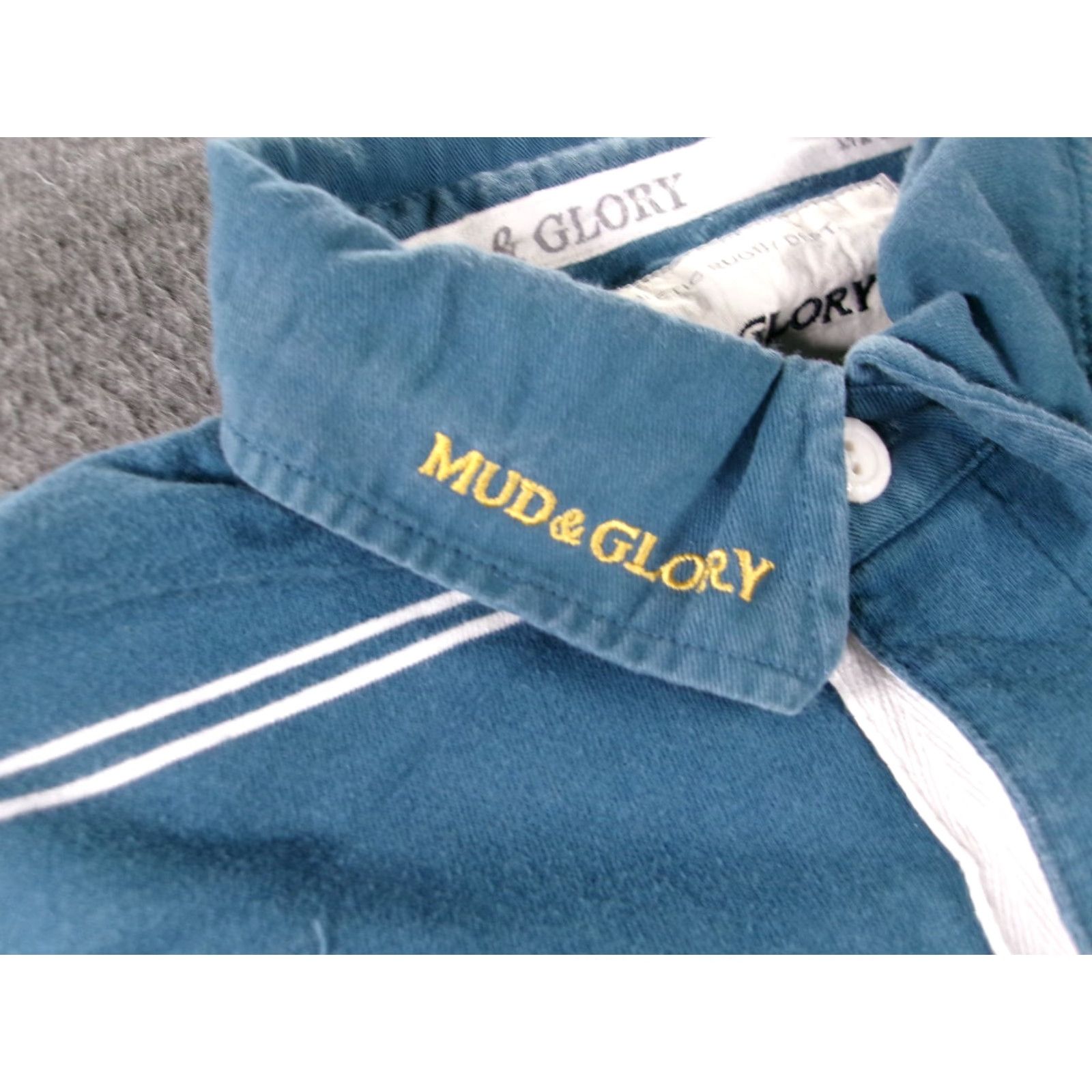 Vintage Mud & Glory Rugby Polo Mens XL Blue Striped Long Sleeve ITA Patch Italy Cotton Size US XL / EU 56 / 4 - 5 Thumbnail