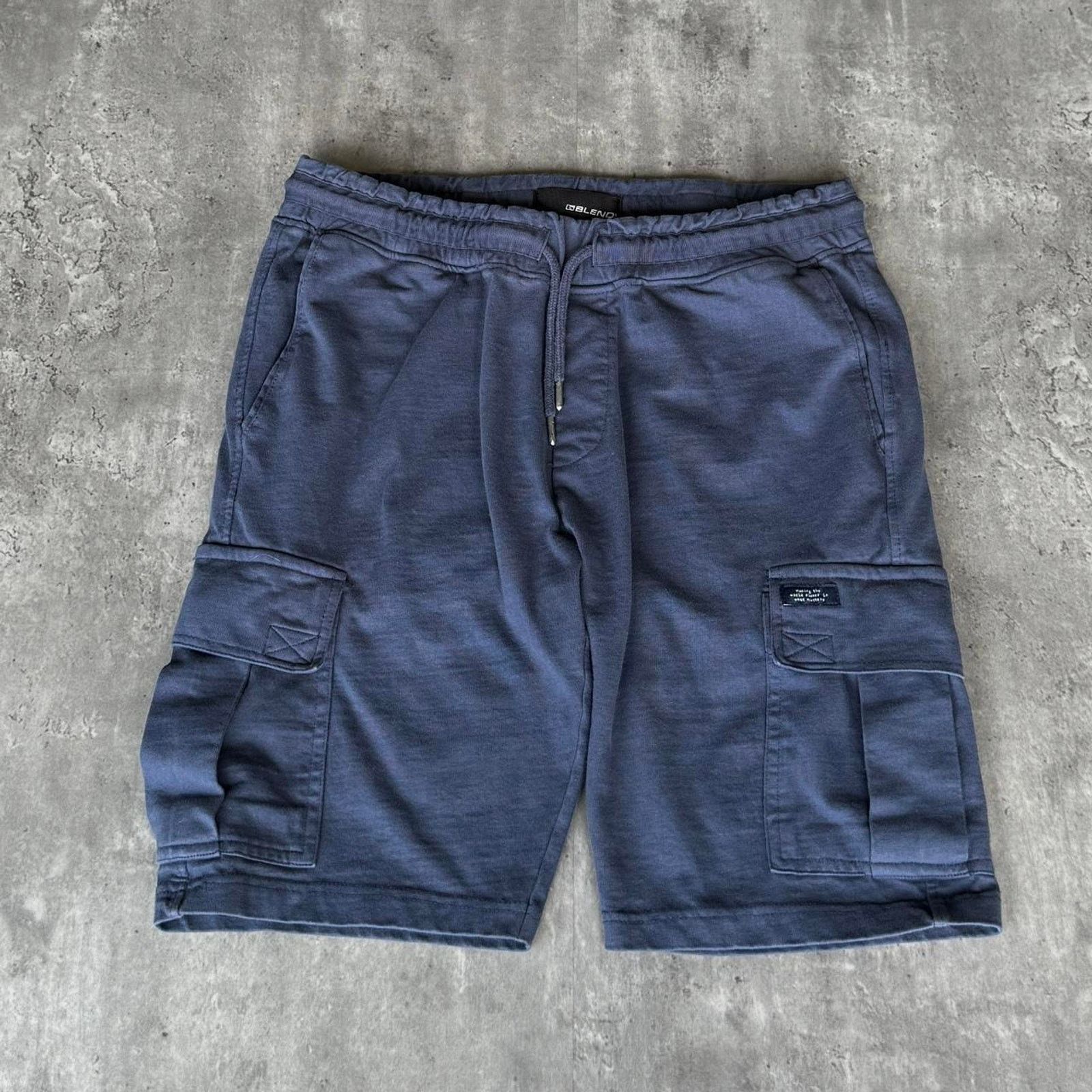 Japanese Brand Vintage Y2K Blend Blue Baggy Embroidered Cargo Sweatshorts Size US 33 - 1 Thumbnail