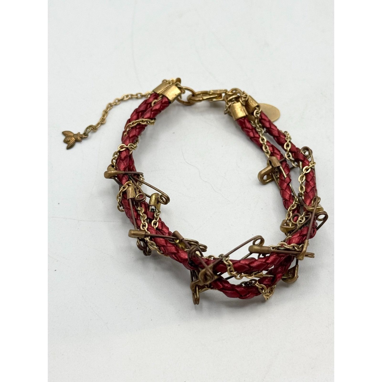 Vintage Vintage red leather braided safety pin bracelet Size ONE SIZE - 3 Thumbnail