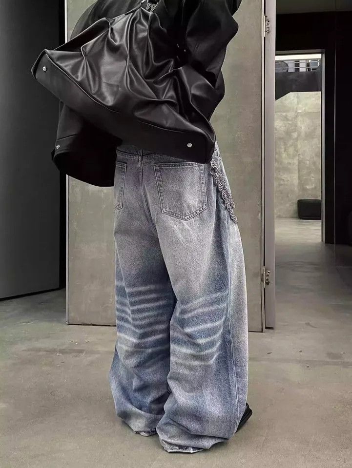 Jean × Vintage Washed Button Design Loose Straight Size US 33 - 3 Thumbnail