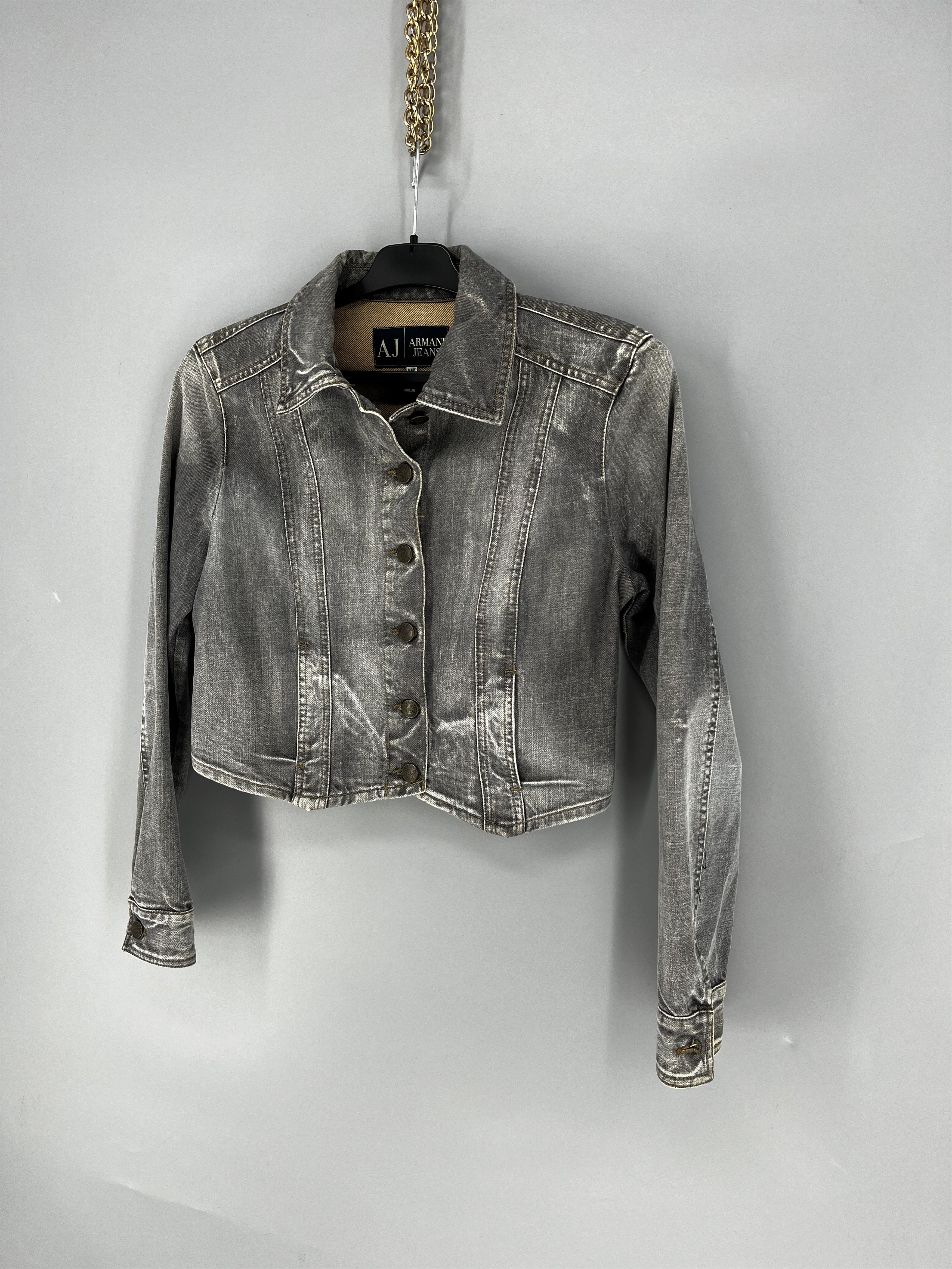 Armani Vintage Y2K Armani Exchange Grey Denim Wash Zip Up Jacket Size S / US 4 / IT 40 - 3 Thumbnail