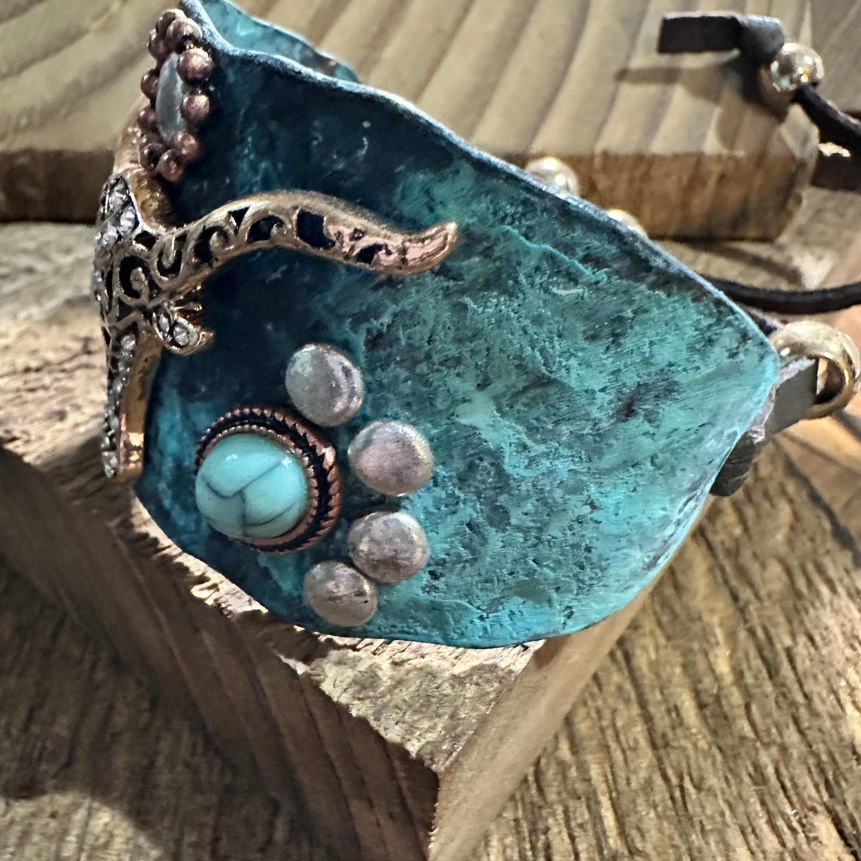 Other Longhorn Turquoise Western Bracelet Cuff with Vintage Patina Size ONE SIZE - 7 Thumbnail