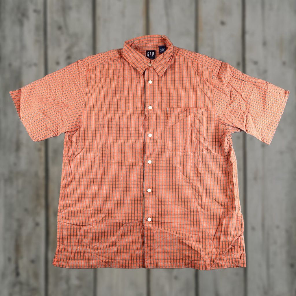 Gap VINTAGE Gap Shirt Men M Orange Plaid Button-Up Short Sleeve 90s Classic Size US M / EU 48-50 / 2 - 1 Thumbnail