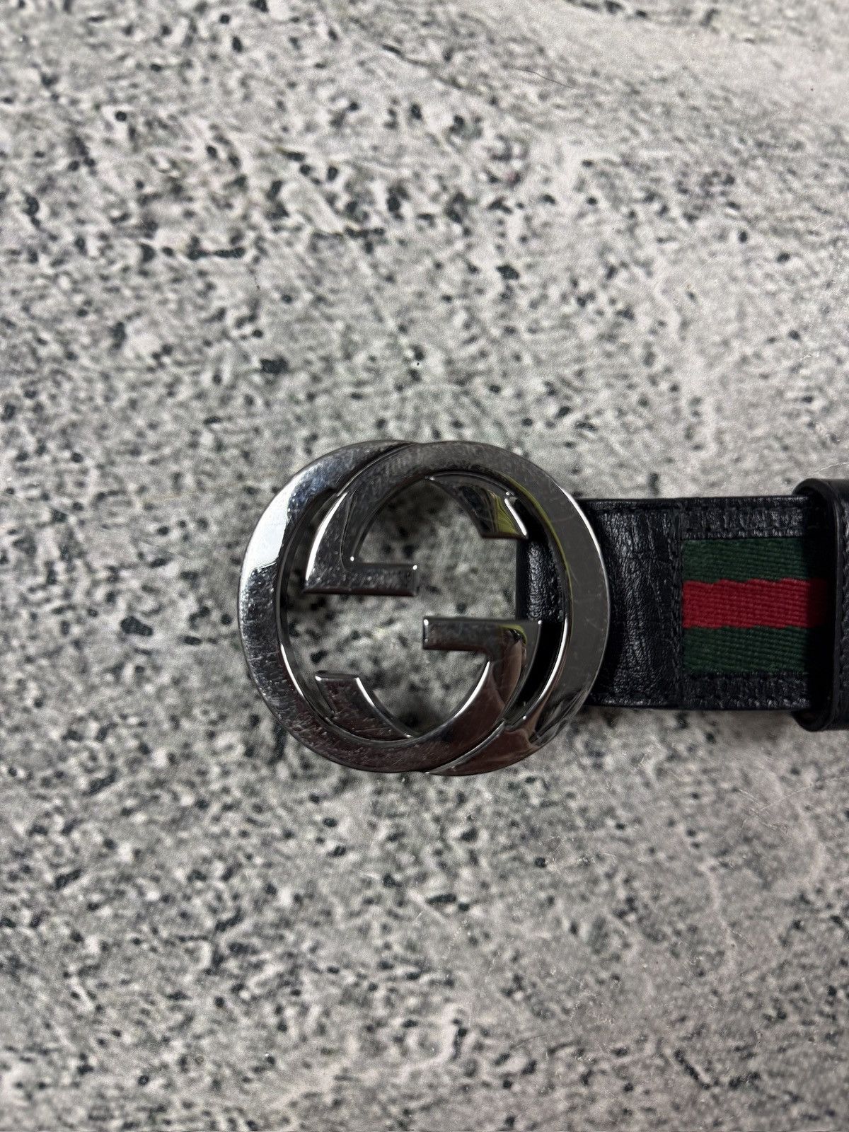 Gucci Gucci belt big buckle double G black silver web green red Size 40 - 2 Thumbnail
