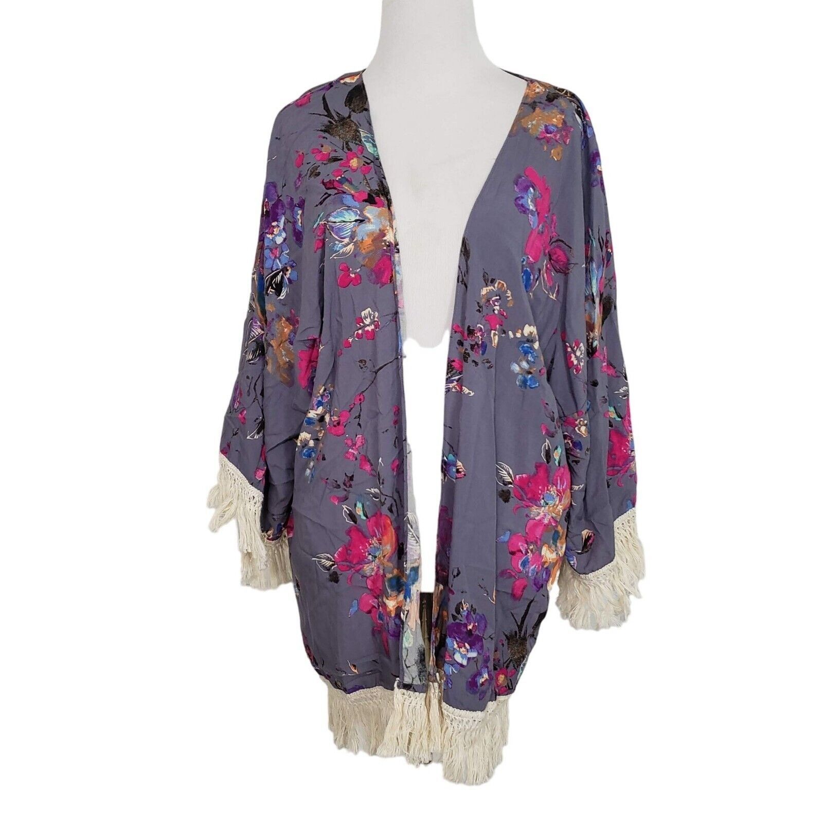 Designer Umgee Floral Fringe Kimono Womens Sz Medium Boho Fringe Fest Size M / US 6-8 / IT 42-44 - 1 Thumbnail
