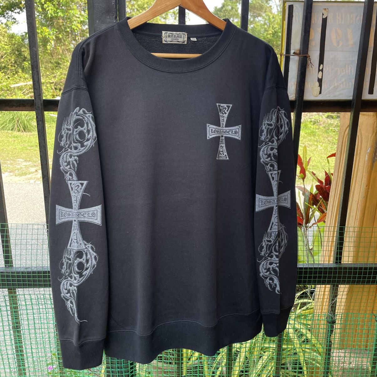 Japanese Brand 🔥Vintage Karma Skateboard Big Flame Cross Logo Sweatshirts Size US M / EU 48-50 / 2 - 6 Thumbnail