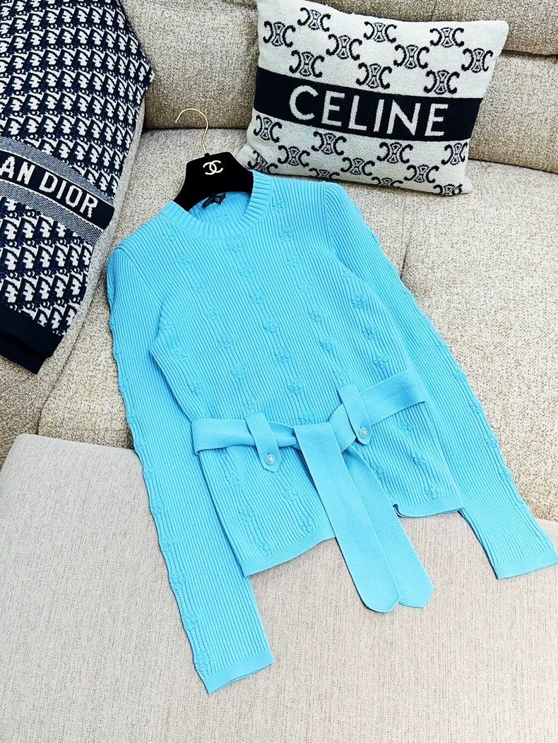 Chanel Chanel 25C blue peacock blue belt knit sweater Size XS / US 0-2 / IT 36-38 - 2 Thumbnail