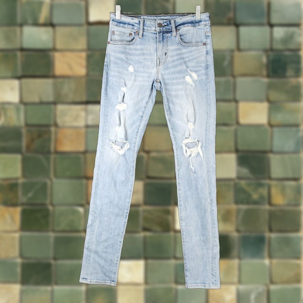 American Eagle Outfitters American Eagle Outfitters Jeans Men 29x33 Skinny Distressed Light Wash Blue Mens Size US 29 - 1 Thumbnail