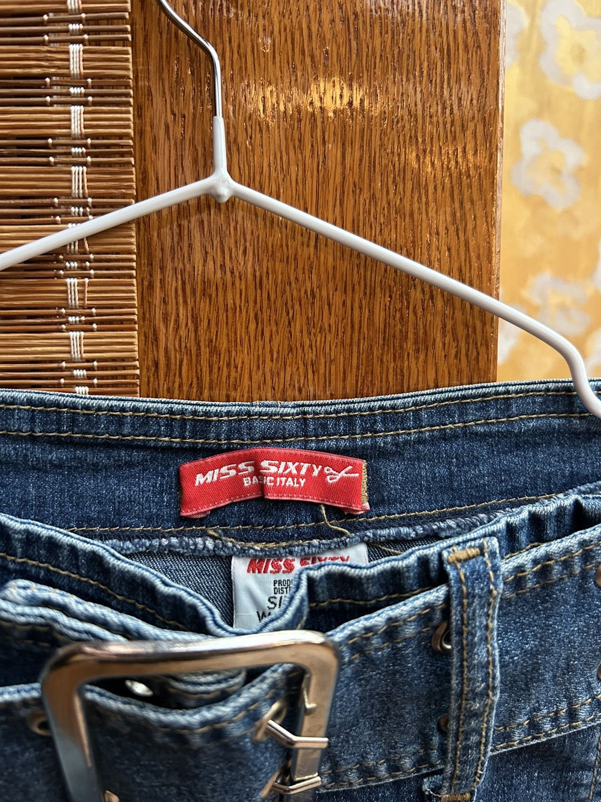Miss Sixty Y2K Miss Sixty Washed Denim Mini Skirt Wide Belt Slit Front Size 32" / US 10 / IT 46 - 5 Thumbnail