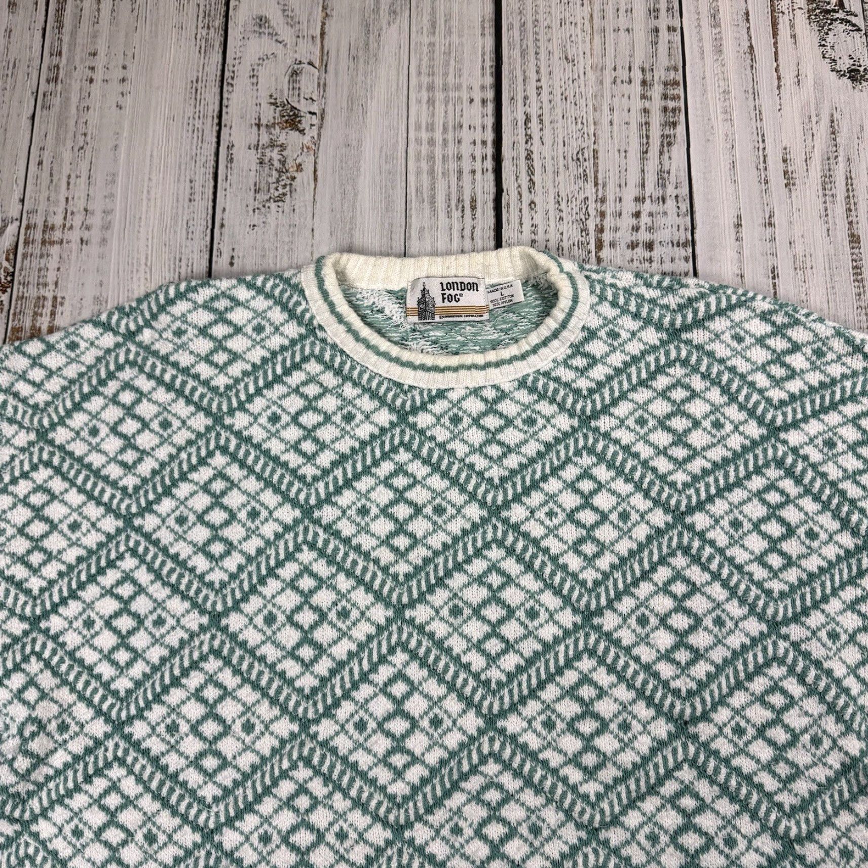 London Fog VTG London Fog Geometric Crewneck Sweater - Multicolor Cotton Knit - Men's L Pullover, Heavyweight, 90s London USA Theme Size US L / EU 52-54 / 3 - 2 Thumbnail
