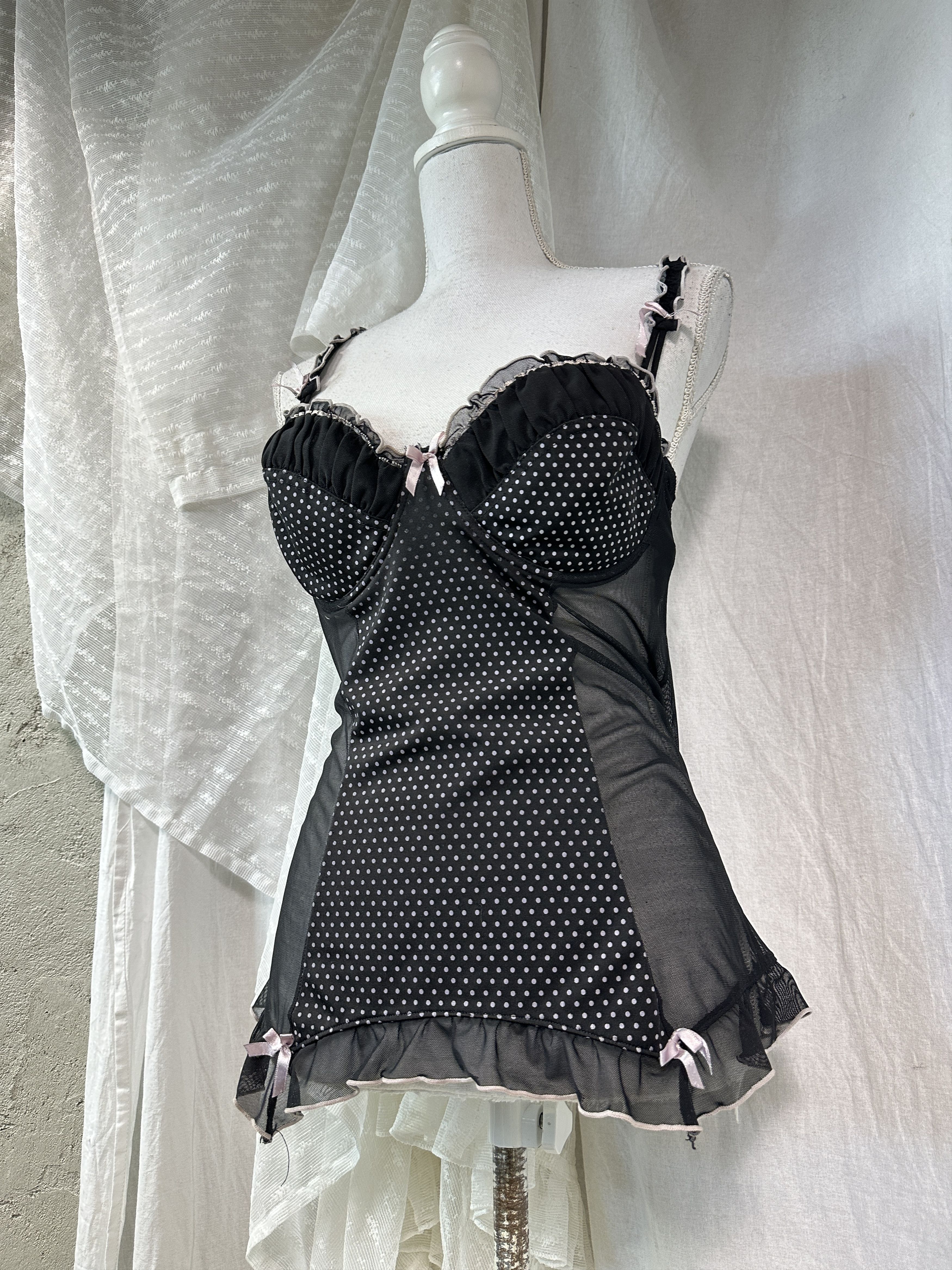 Vintage Vintage Coquette Mesh Polka Dot Night Top Y2K Size S / US 4 / IT 40 - 1 Thumbnail