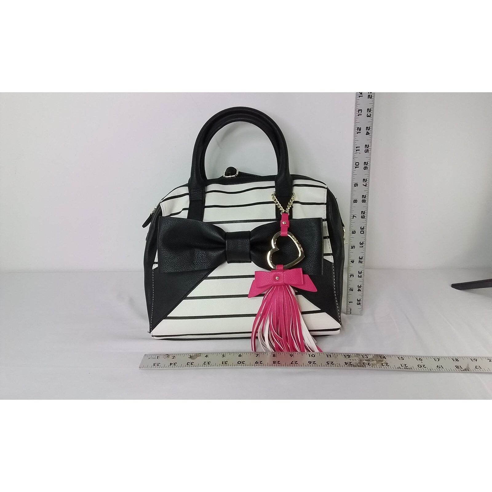 Betsey Johnson Betsey Johnson Handbag + Wallet Black + White Stripe Big Bow Size ONE SIZE - 8 Thumbnail