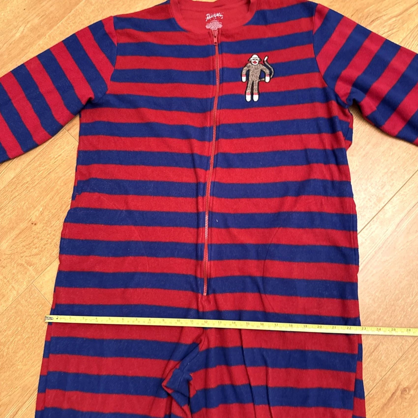 Vintage Nick & Nora Adult 1-Pc. Sock Monkey Fleece Footed Sleepwear Large Red & Blue Womens Boys Girls Mens Size L / US 10 / IT 46 - 7 Thumbnail