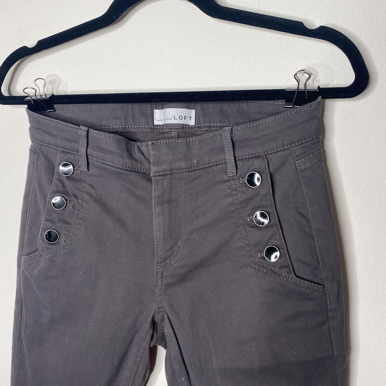 Loft Loft Dark Gray Black Button Front Skinny Trouser Pant 0 / 25 Size 25" / US 0 / IT 36 - 1 Thumbnail