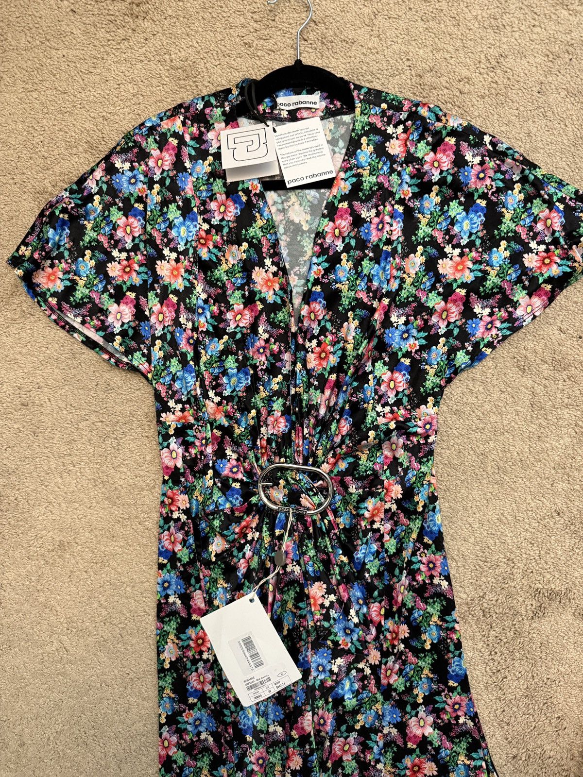 Paco Rabanne Paco Rabbane Gathered Floral Print Stretch Jersey Midi Dress Size M / US 6-8 / IT 42-44 - 9 Thumbnail