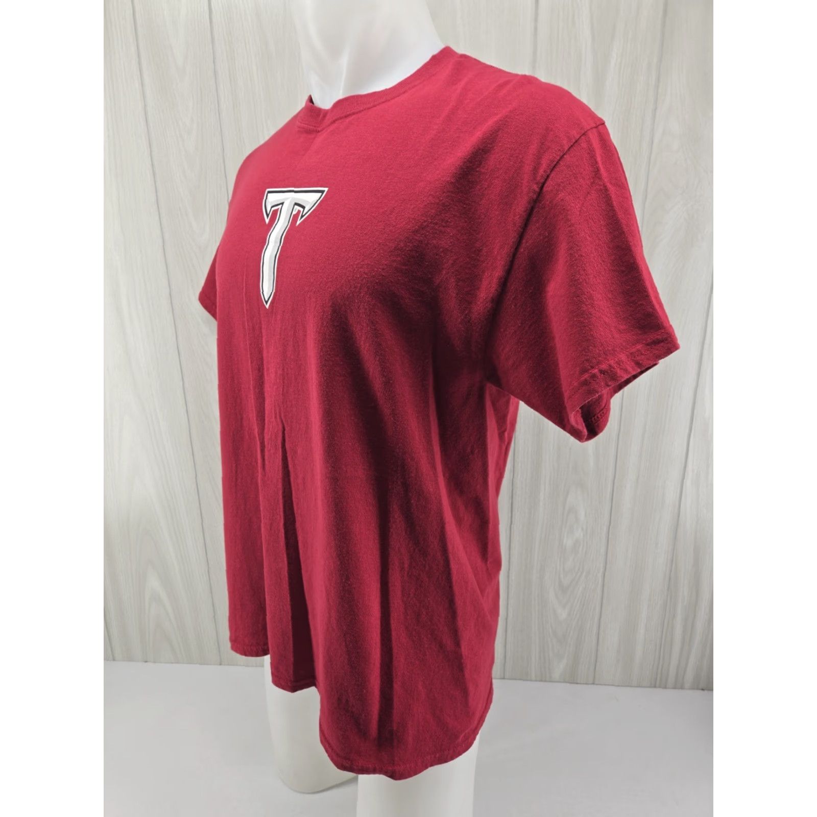 Gildan Troy University Trojans Red T Shirt Size Large Mens Simple Script Tee Short Sleeve Cotton Size US L / EU 52-54 / 3 - 4 Thumbnail