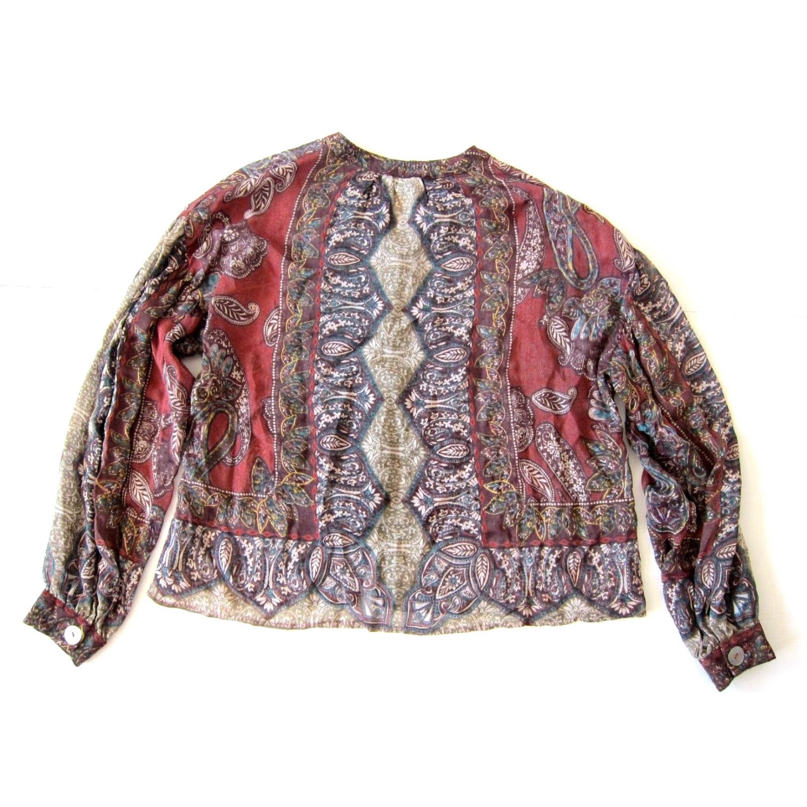 Pinko Nostalgia Blouse 100% Rayon Sheer Pink Green Floral Button Down Long Sleeve M Womens Vintage Size M / US 6-8 / IT 42-44 - 3 Thumbnail