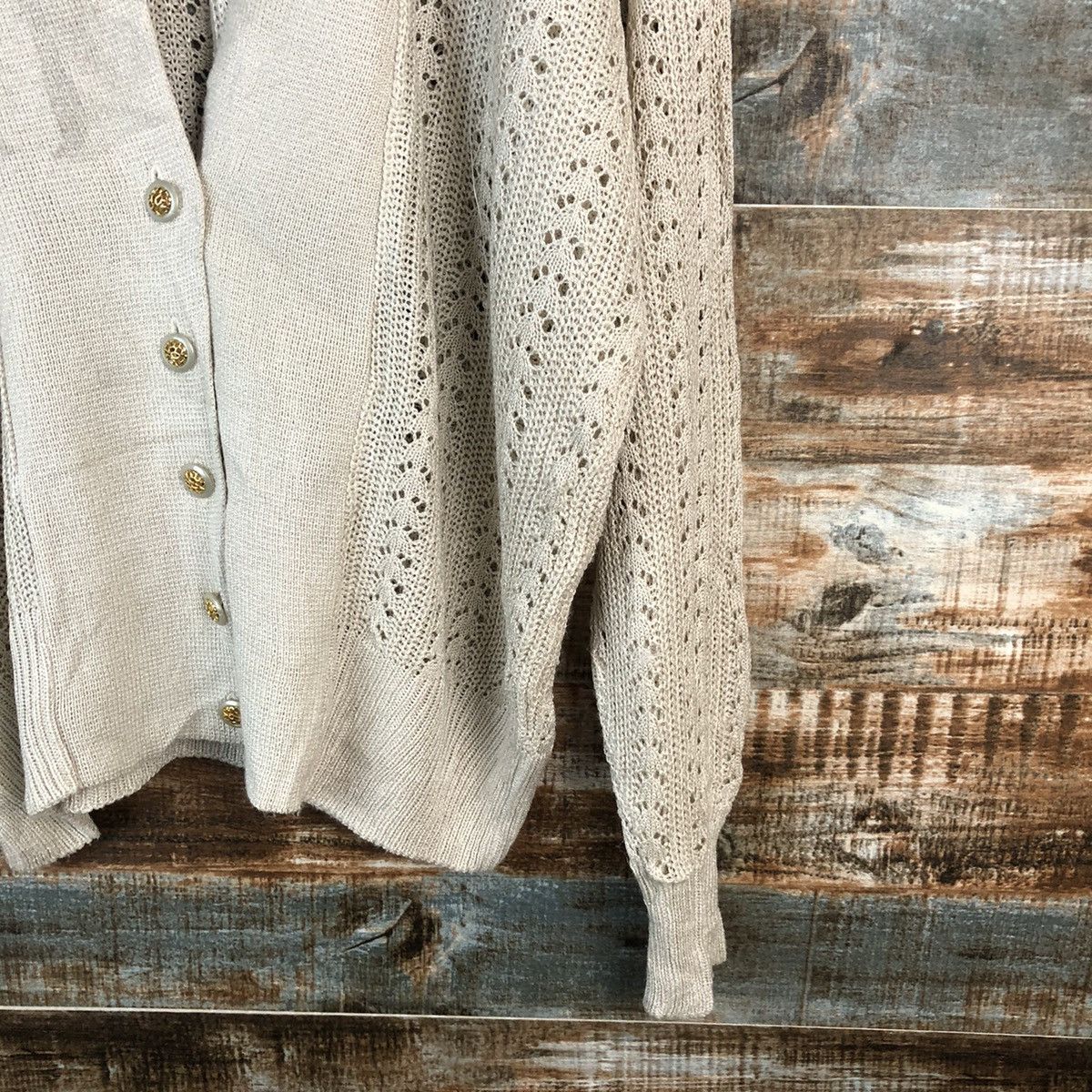 Japanese Brand Vareuse Brown Cardigan crochet Knitwear #A1472 Size L / US 10 / IT 46 - 8 Thumbnail